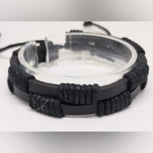 Men's leather bracelet layered‎ black new e45